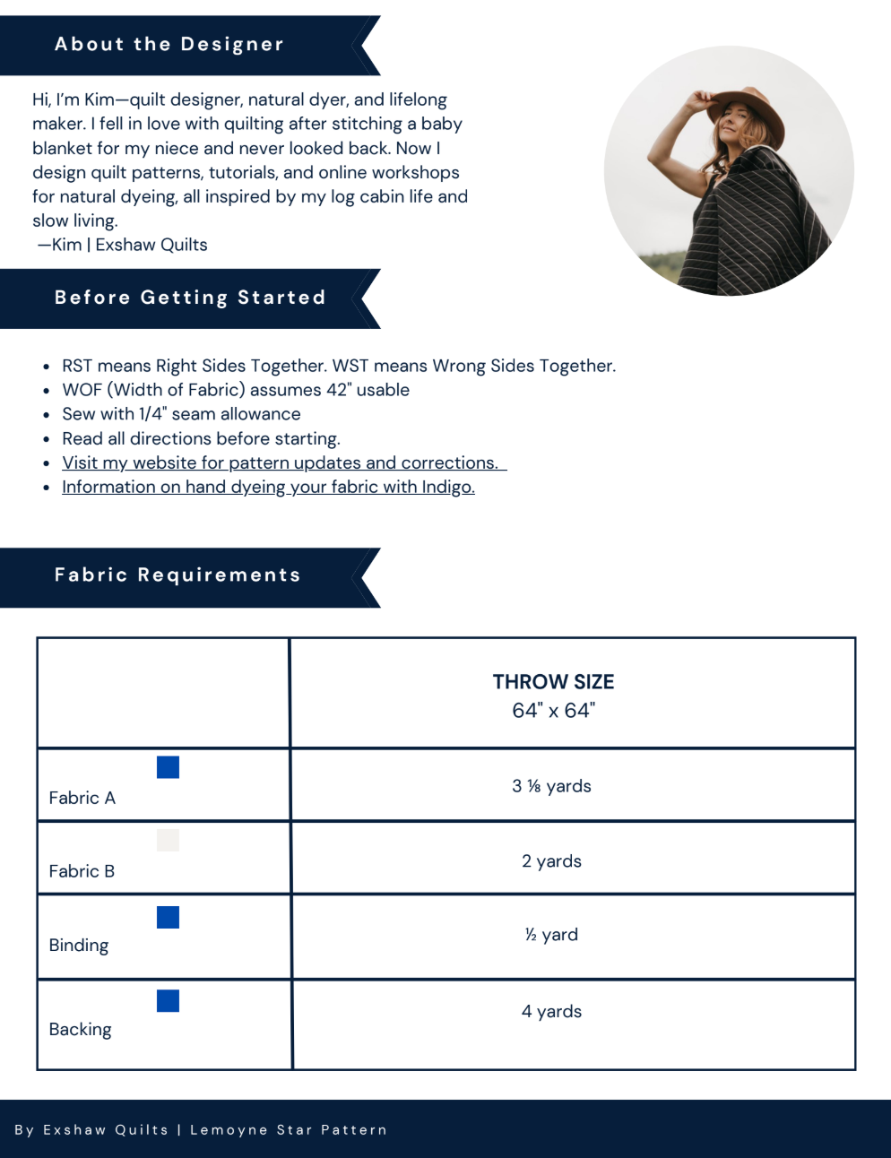 Back of the Lemoyne Star Downloadable Pattern by Exshaw Quilts