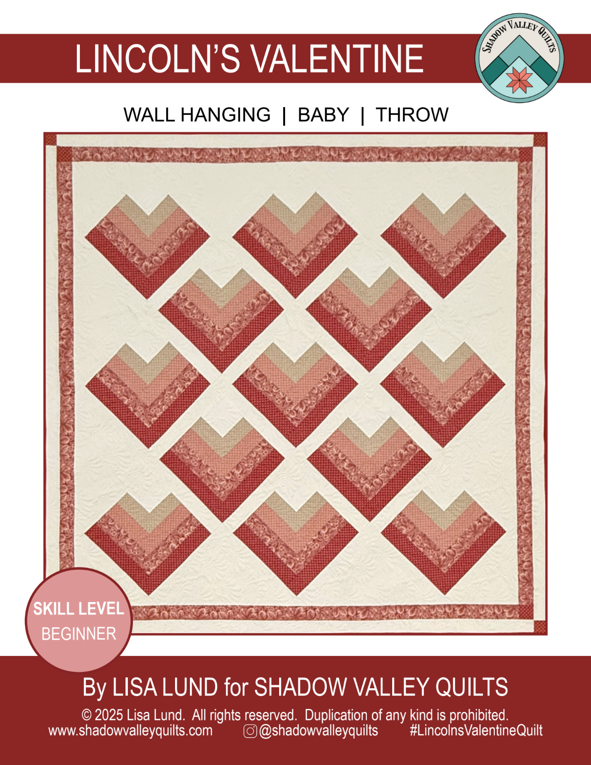 Back of the Lincoln's Valentine Downloadable Pattern by Shadow Valley Quilts