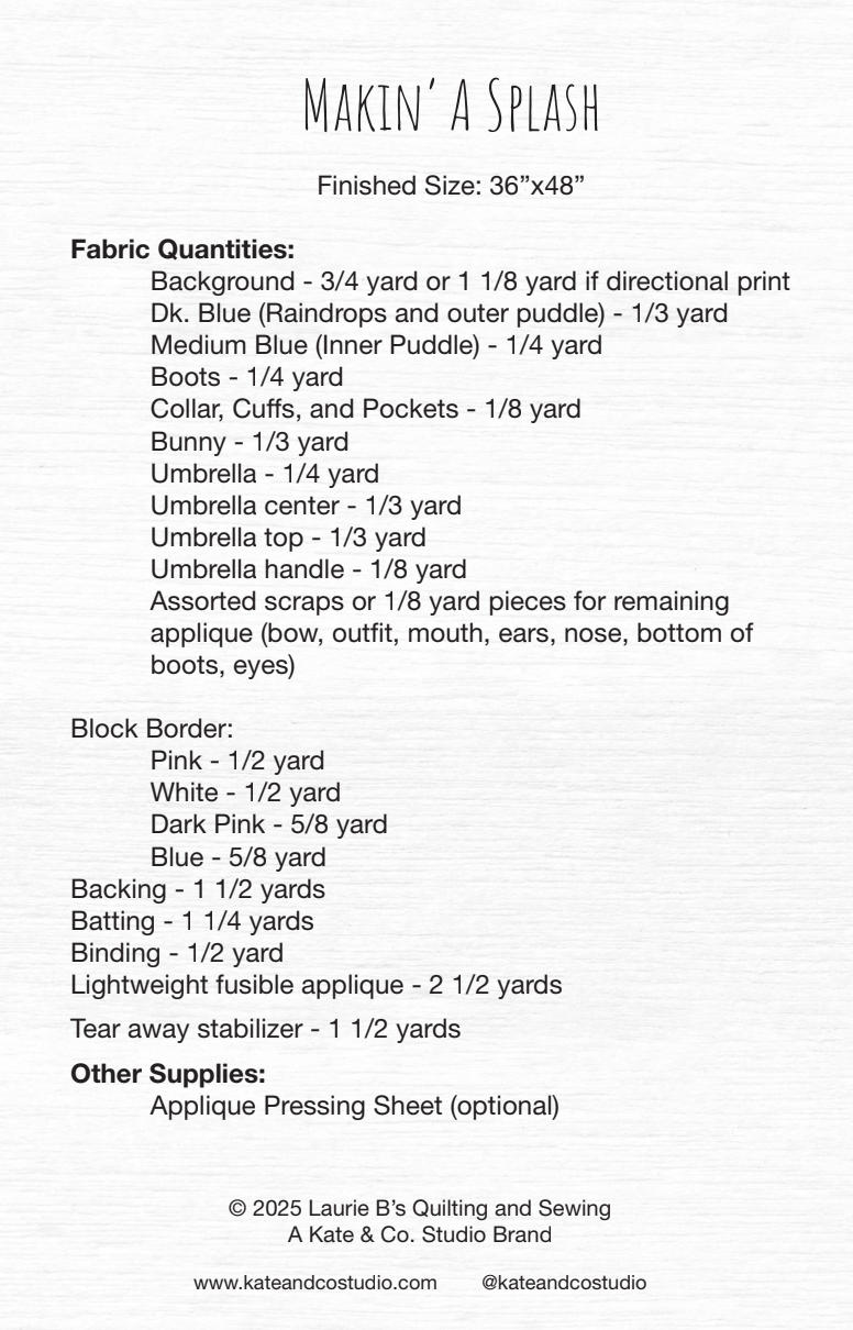 Back of the Makin' A Splash Downloadable Pattern by Kate and Co.