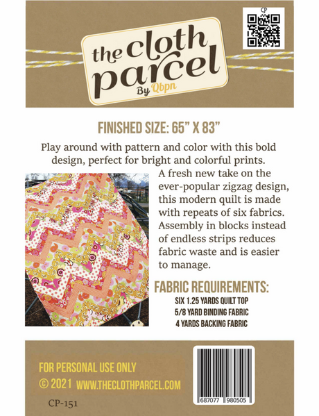 Back of the Modern Zigzag Quilt Pattern by Cloth Parcel