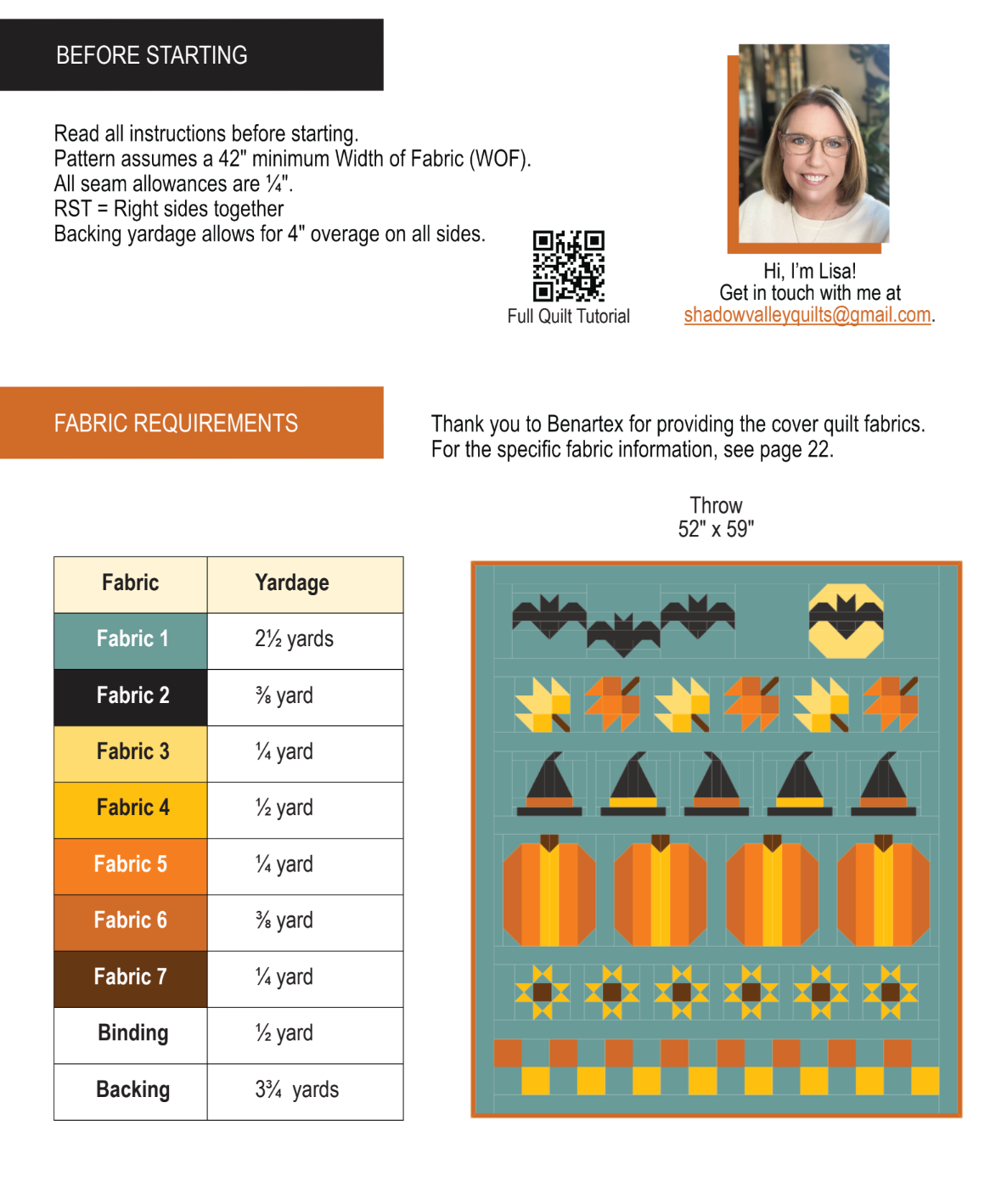 Back of the Moonlight Fright Downloadable Pattern by Shadow Valley Quilts