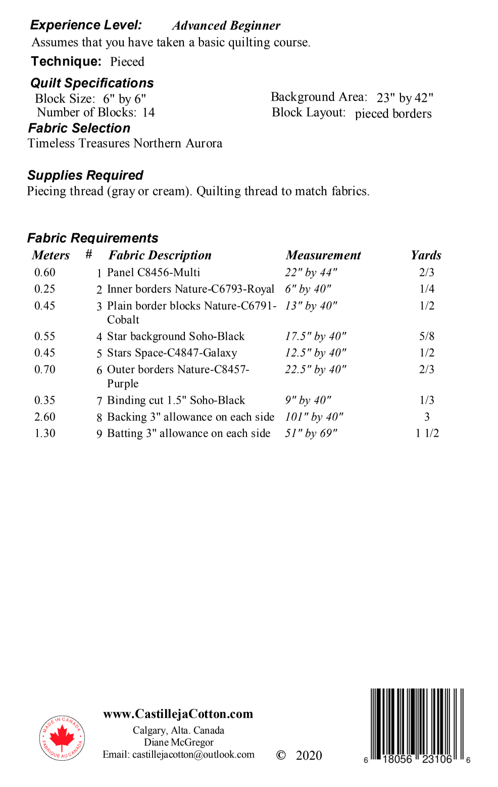 Back of the Northern Lights Downloadable Pattern by Castilleja Cotton
