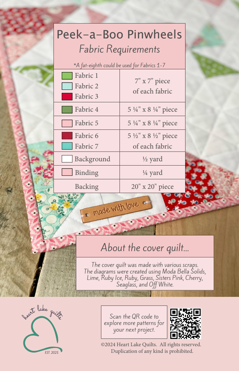 Back of the Peek-a-Boo Pinwheeels Downloadable Pattern by Heart Lake Quilts