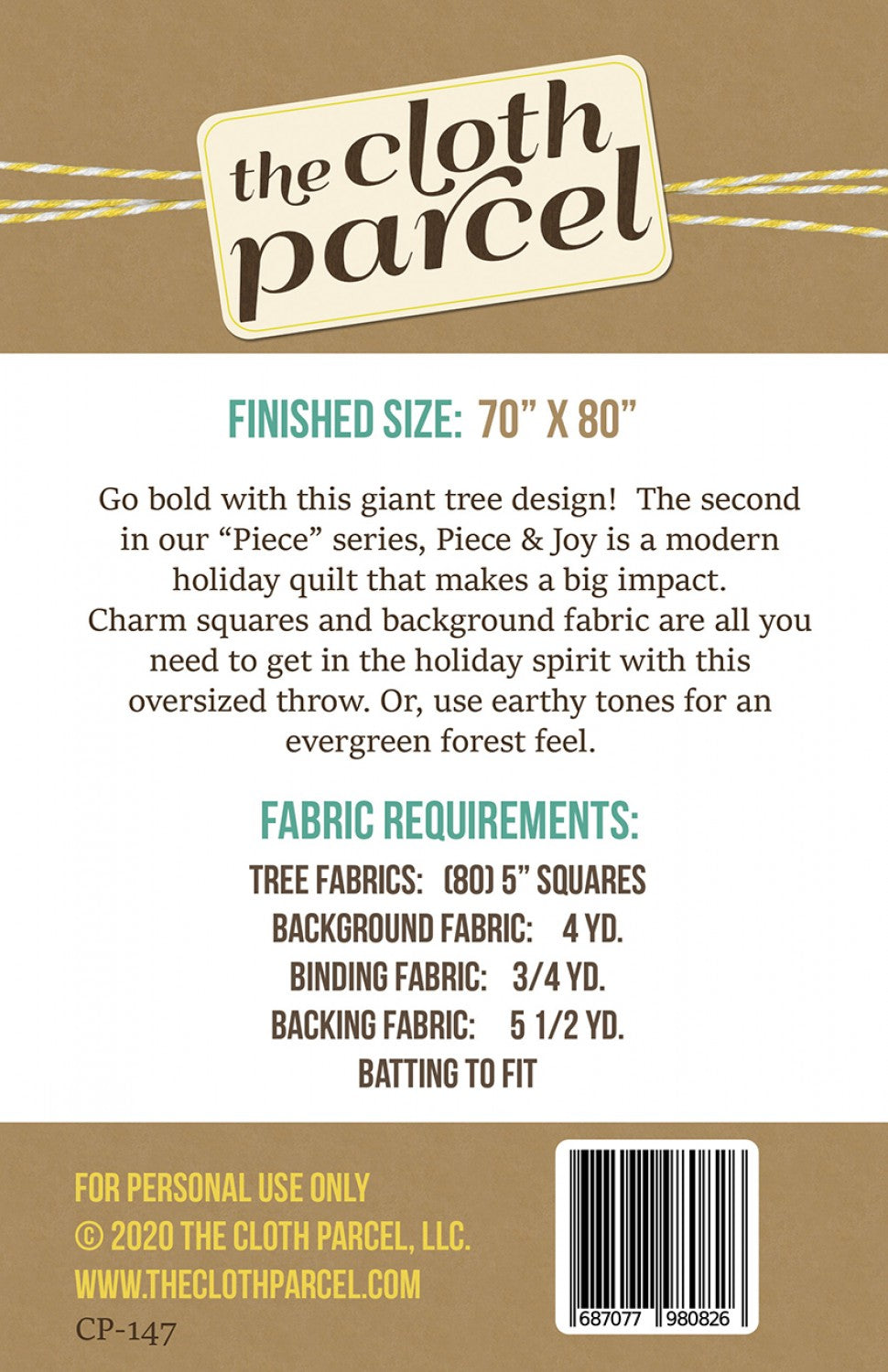 Back of the Piece & Joy Downloadable Pattern by Cloth Parcel