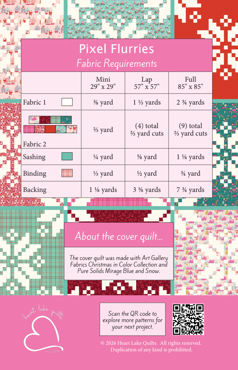 Back of the Pixel Flurries Downloadable Pattern by Heart Lake Quilts