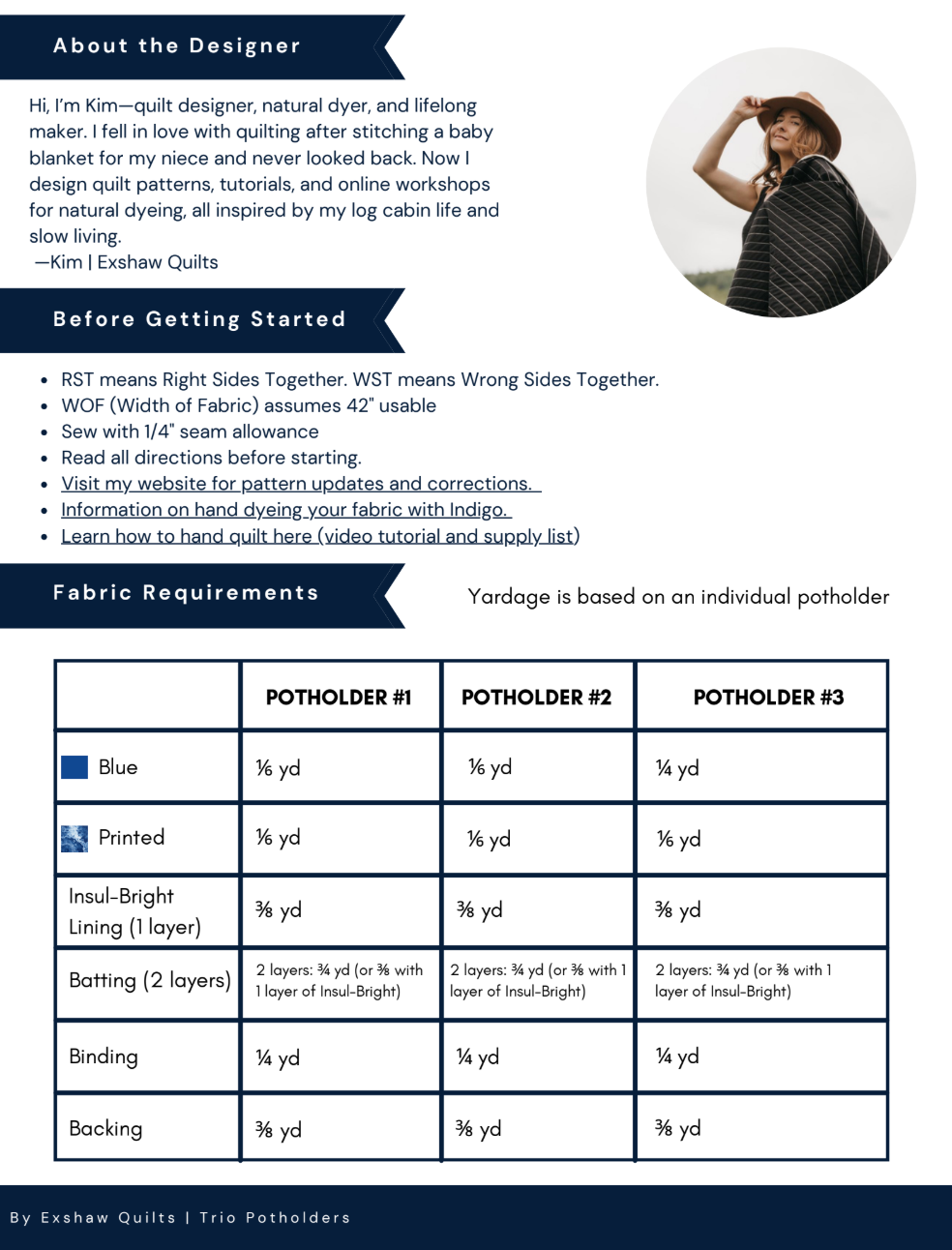 Back of the Potholder Trio Downloadable Pattern by Exshaw Quilts