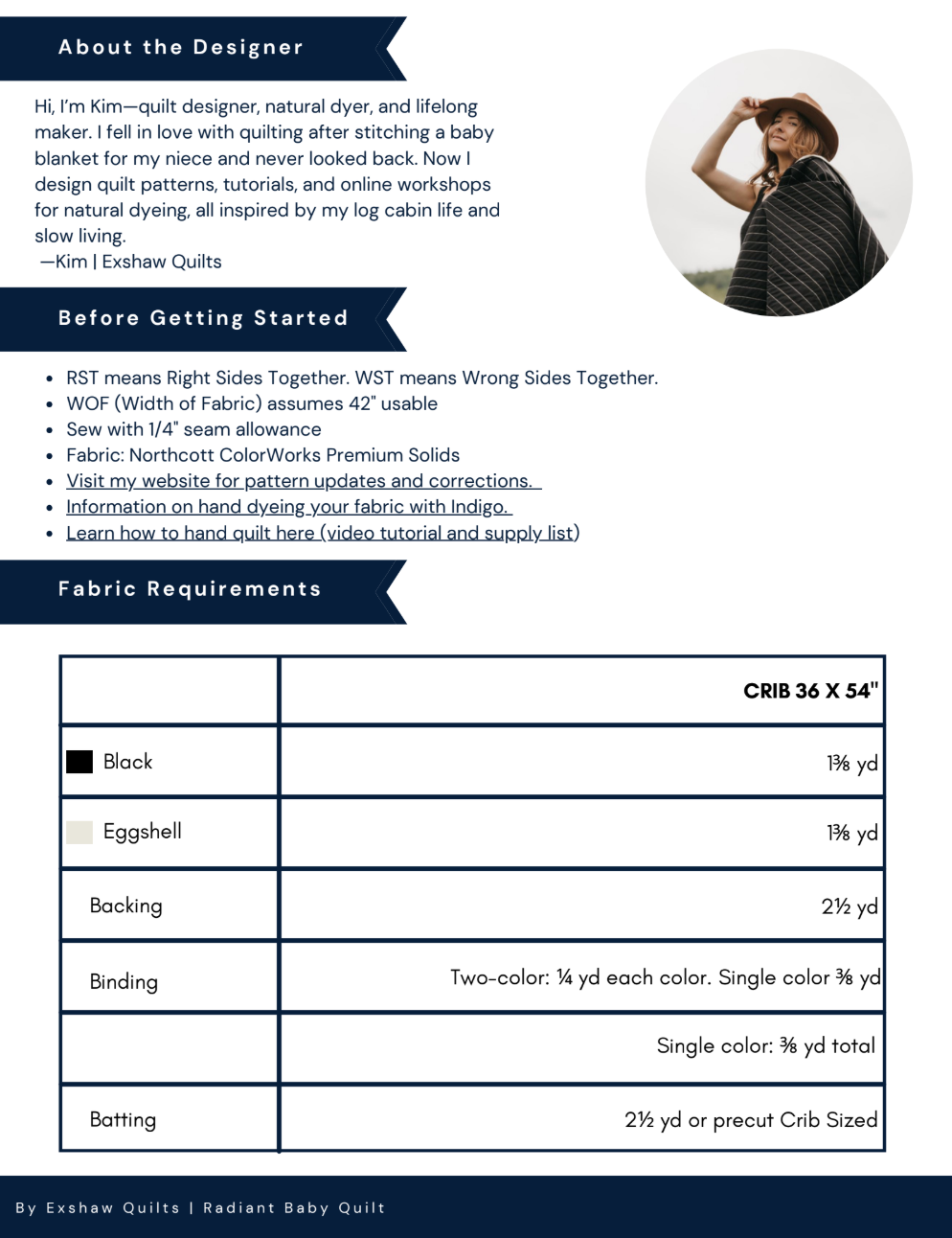 Back of the Radiant Baby Downloadable Pattern by Exshaw Quilts