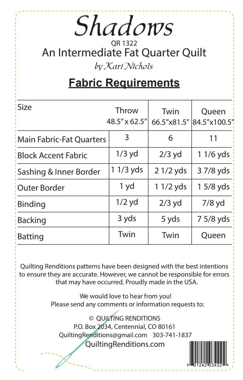 Back of the Shadows Downloadable Pattern by Quilting Renditions