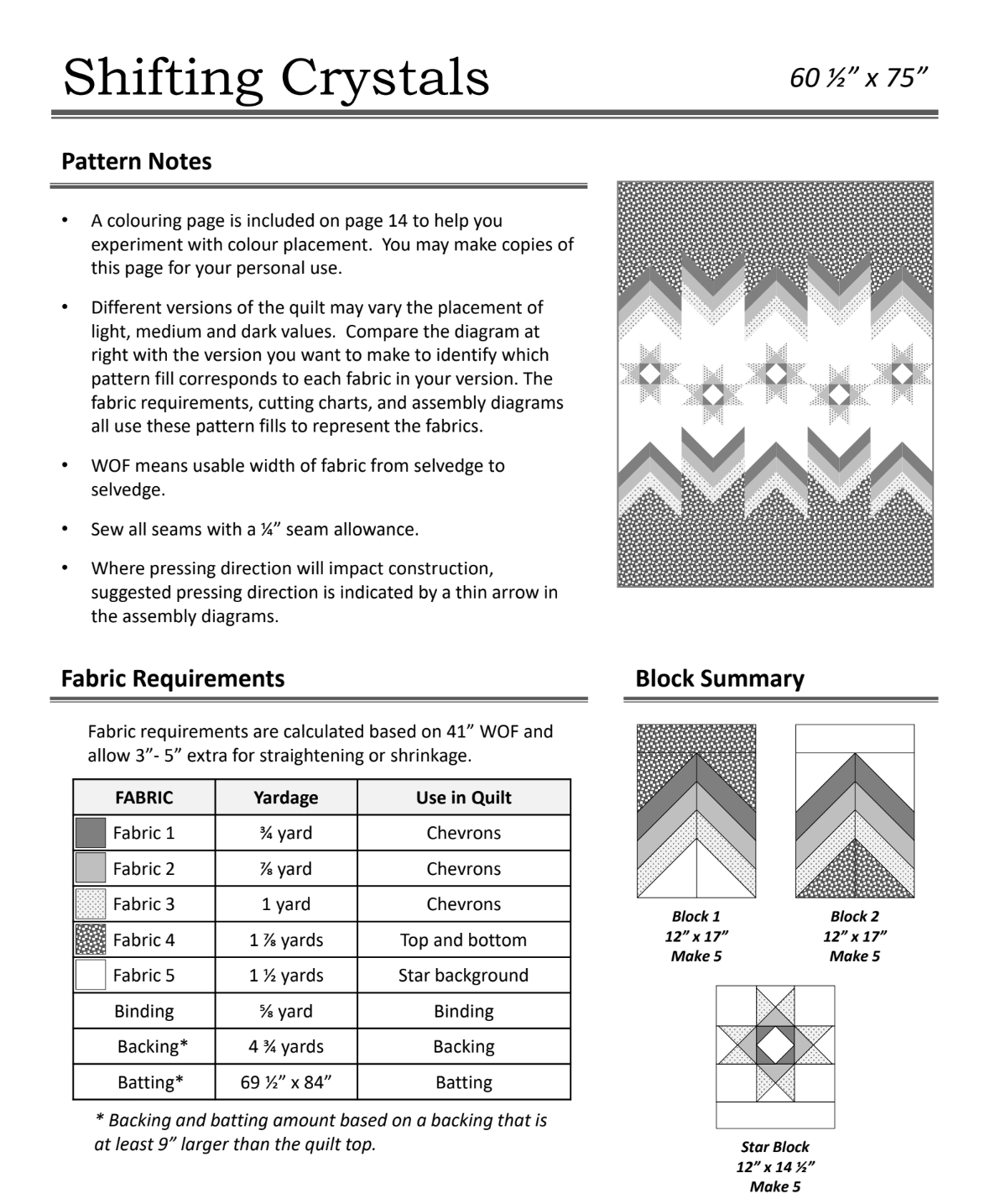 Back of the Shifting Crystals Pattern by Canuck Quilter Designs