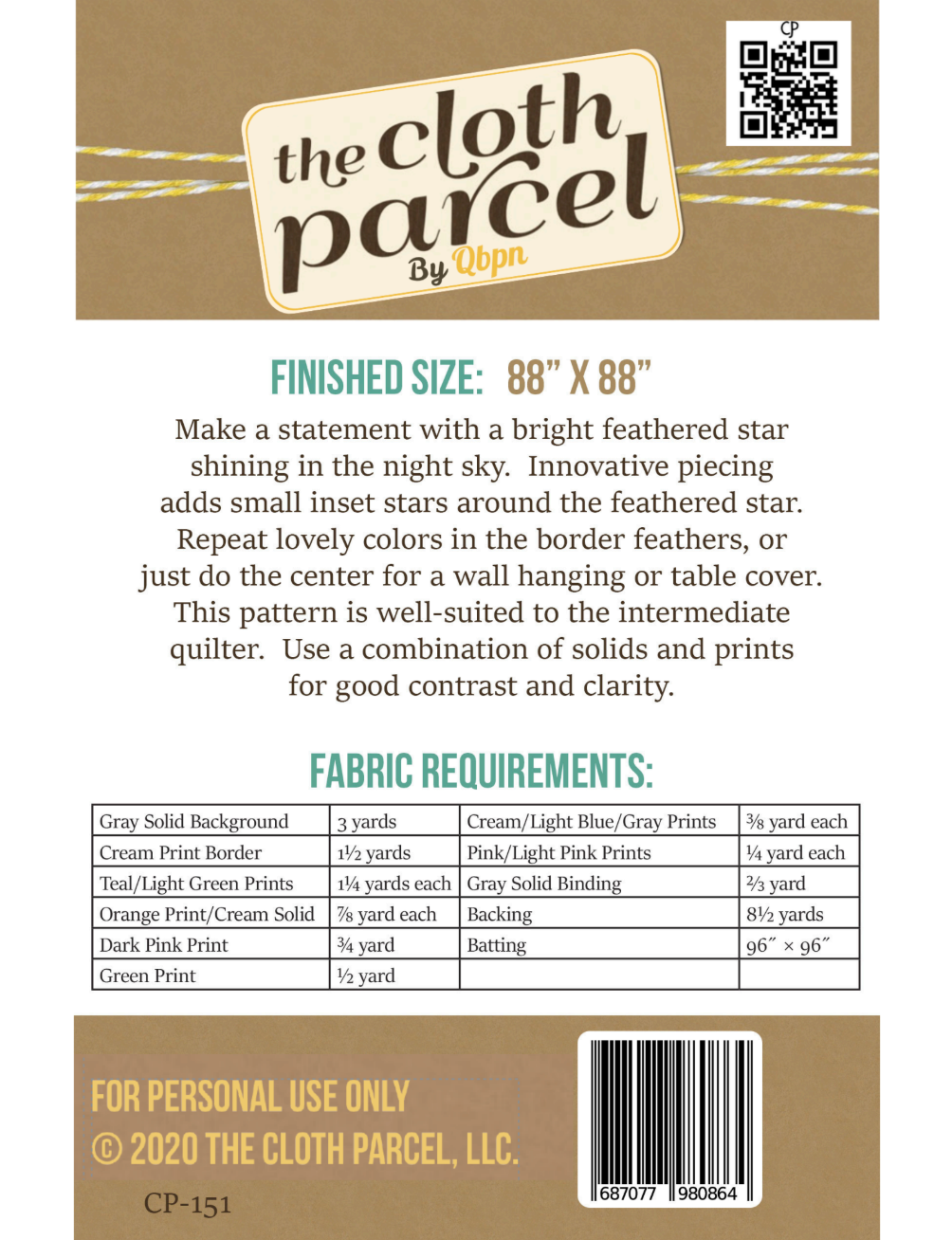 Back of the Sky Feather Quilt Downloadable Pattern by Cloth Parcel