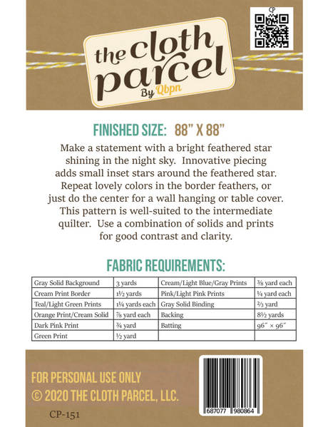 Back of the Sky Feather Quilt Downloadable Pattern by Cloth Parcel