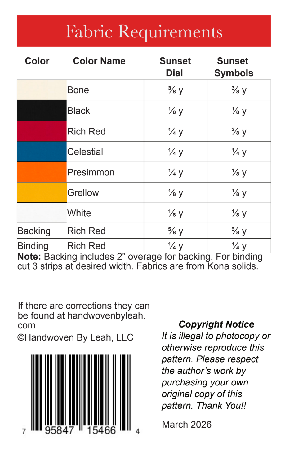 Back of the Sunset Series Booklets Downloadable Pattern by Handwoven By Leah