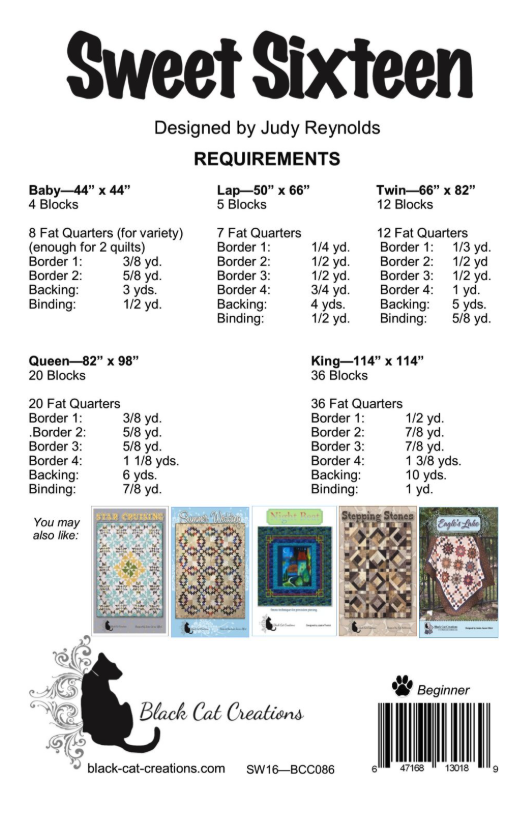 Back of the Sweet Sixteen Downloadable Pattern by Black Cat Creations