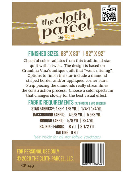 Back of the Vina’s Star Quilt Downloadable Pattern by The Cloth Parcel