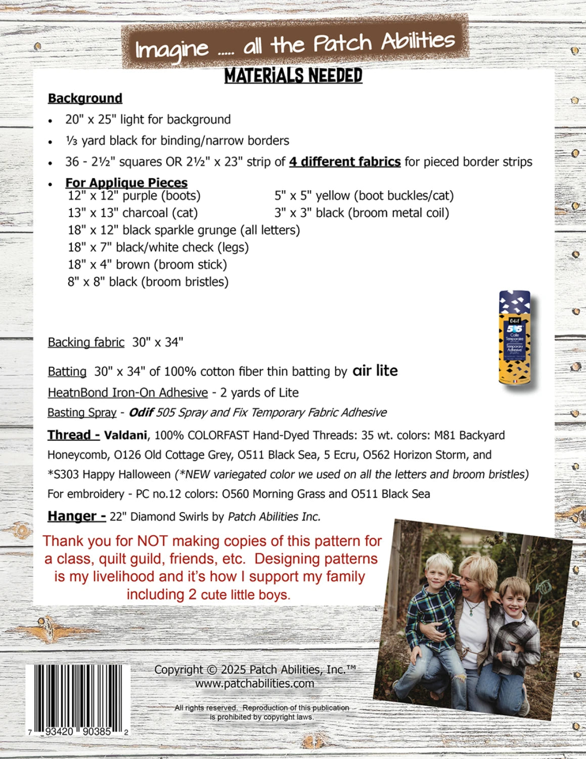 Back of the Welcome My Pretties Pattern by Patch Abilities - Patterns