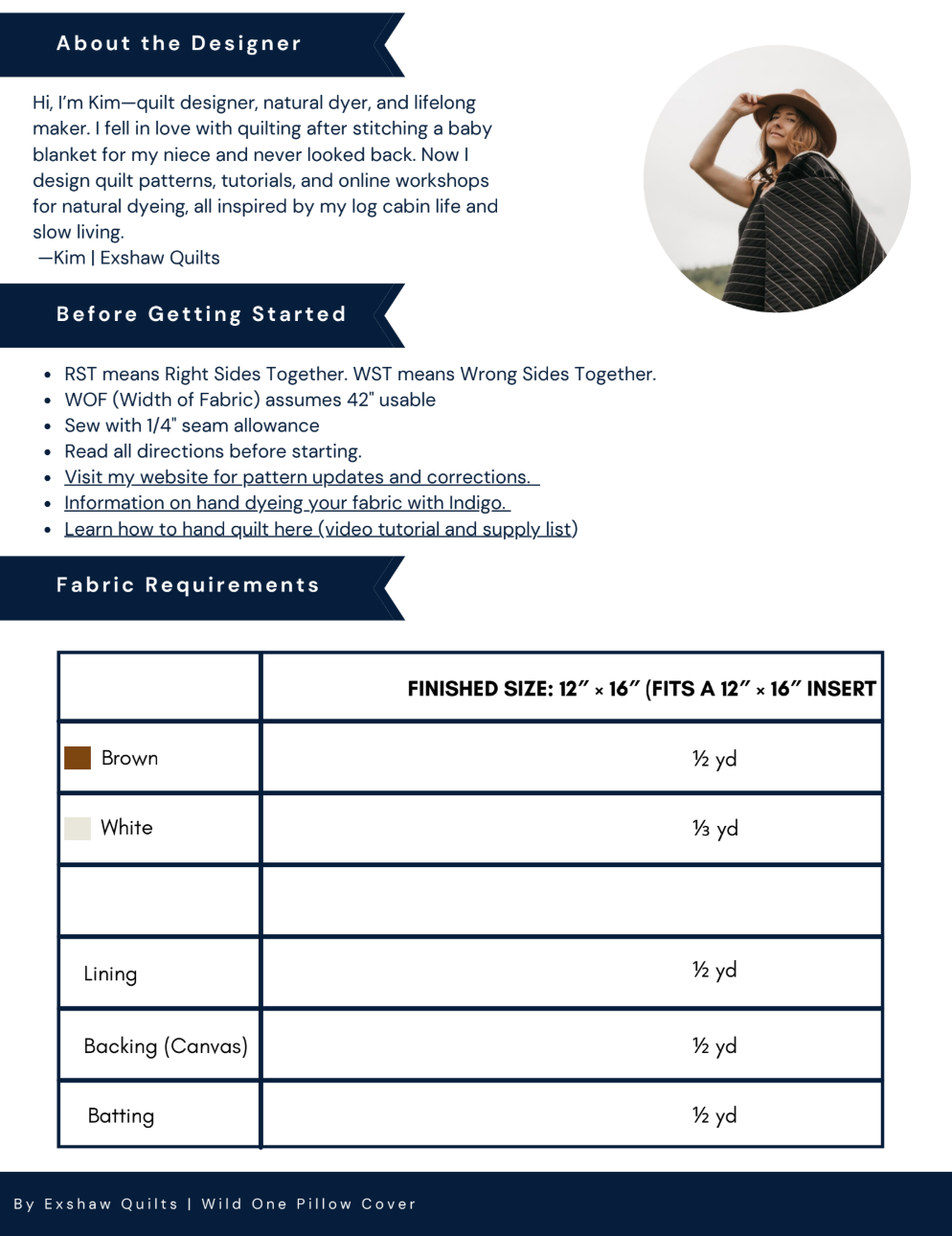 Back of the Wild One Pillow Cover Downloadable Pattern by Exshaw Quilts