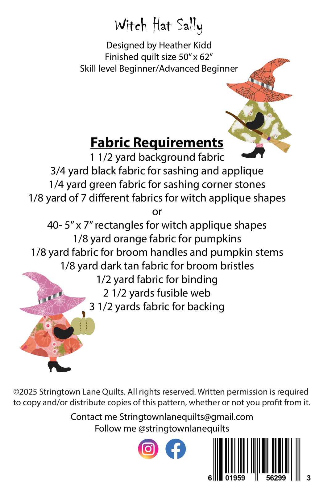 Back of the Witch Hat Sally Downloadable Pattern by Stringtown Lane Quilts