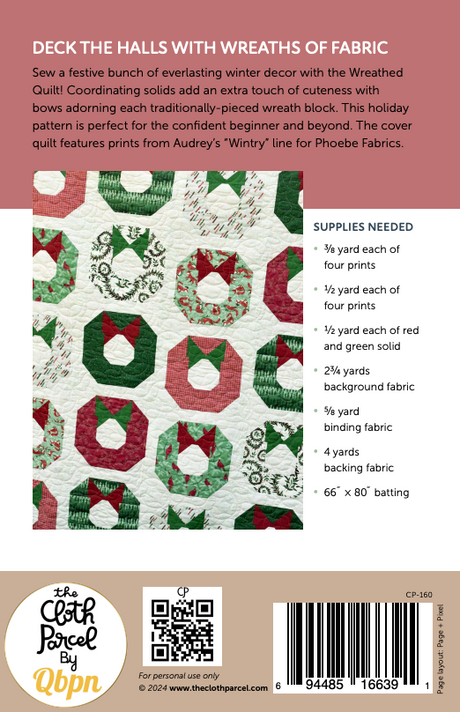 Back of the Wreathed Quilt Pattern by Cloth Parcel