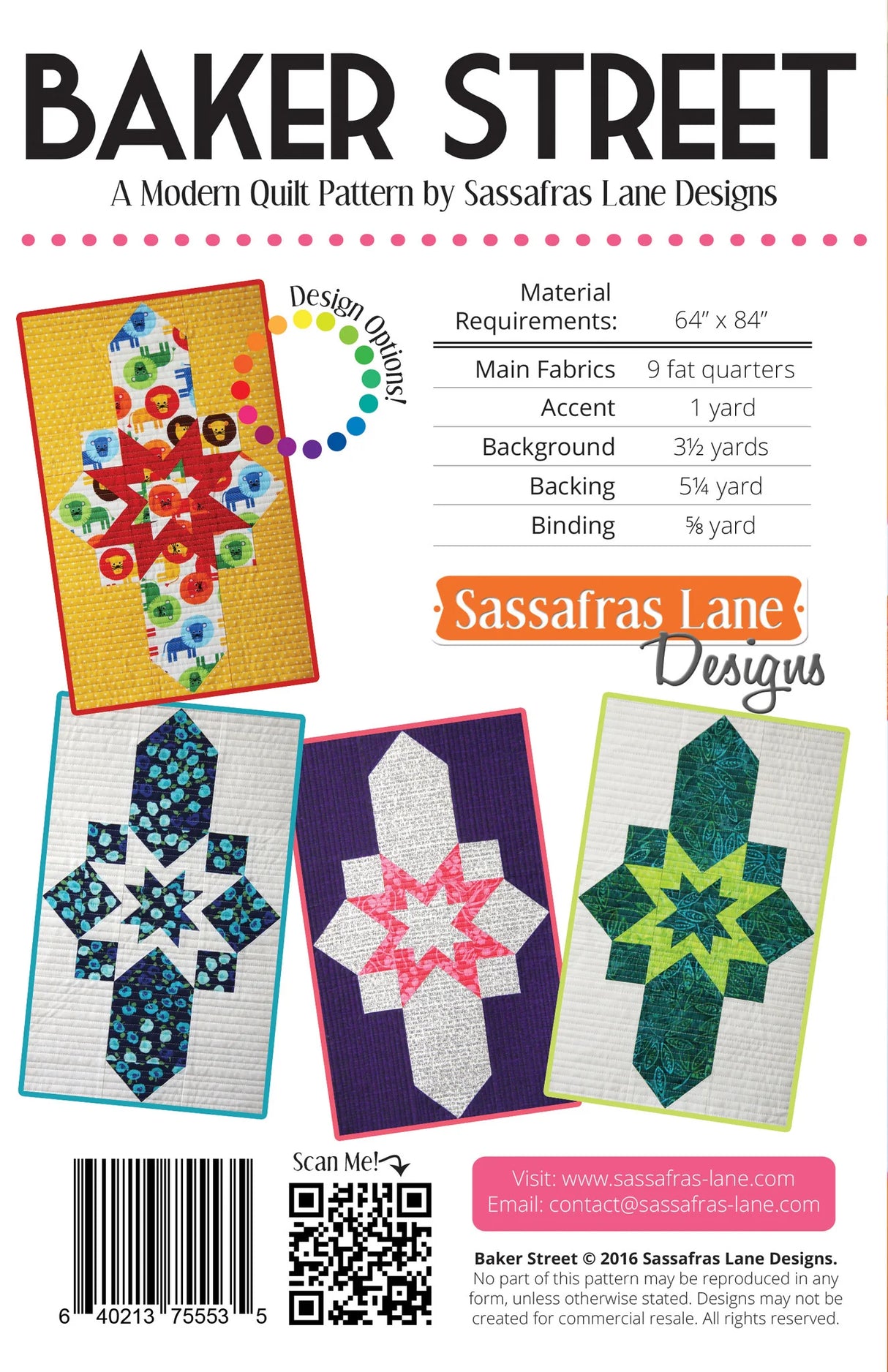 Back of the Baker Street Quilt Pattern by Sassafras Lane Designs
