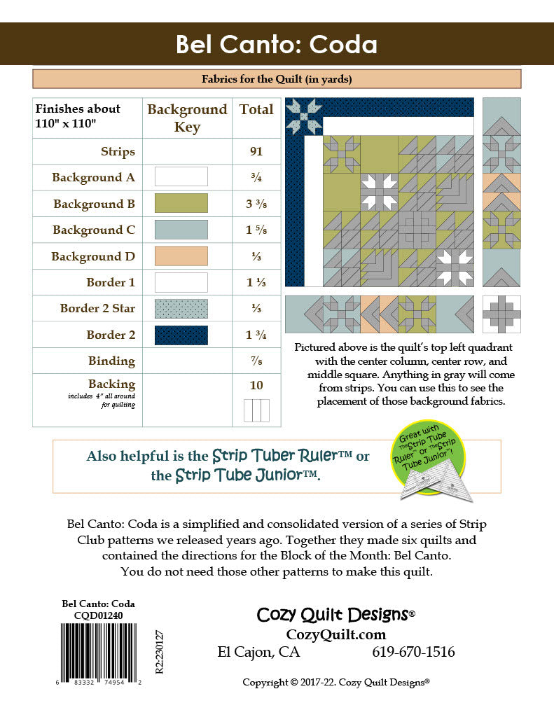 Back of the Bel Canto: Coda Downloadable Pattern by Cozy Quilt Designs