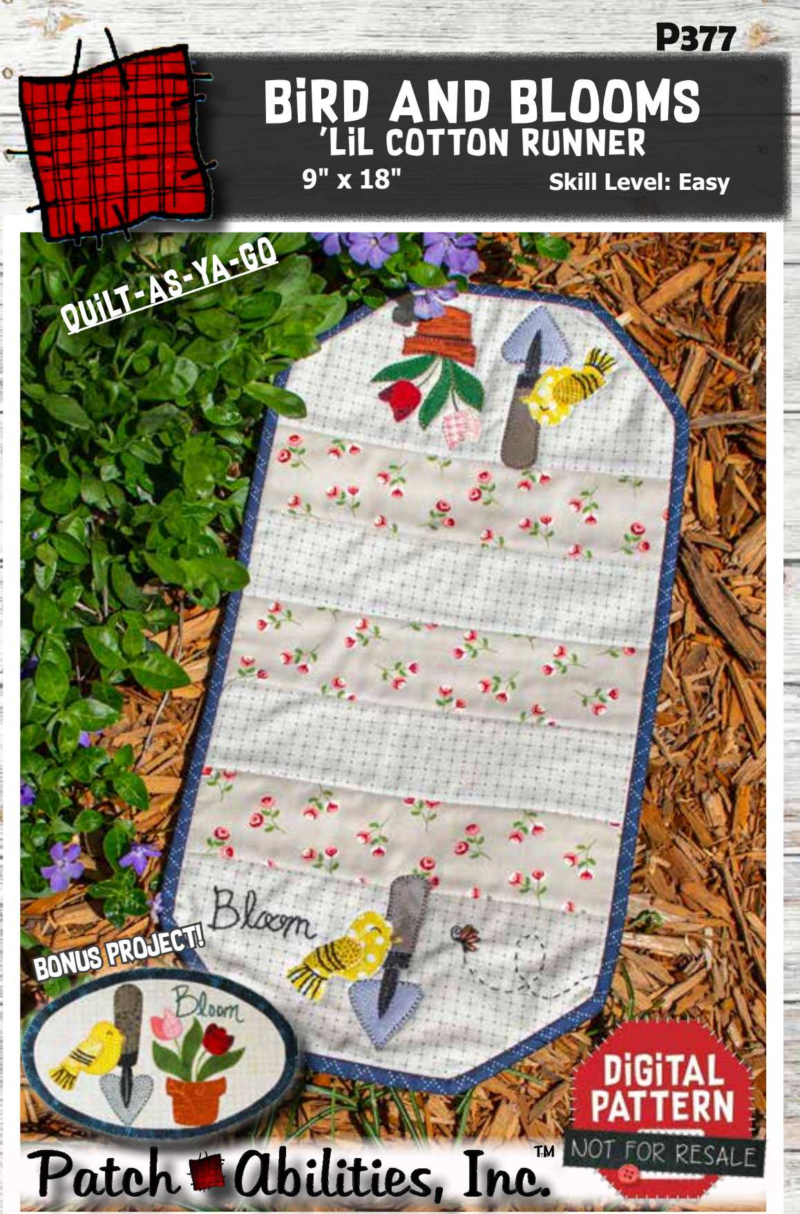 Bird and Blooms 'lil Cotton Runner Downloadable Pattern by Patch Abilities - Patterns
