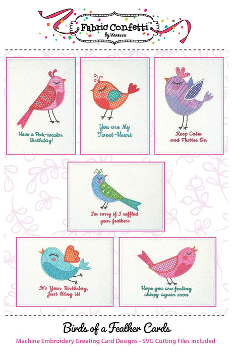 Birds of a Feather Greeting Cards Downloadable Pattern by Fabric Confetti
