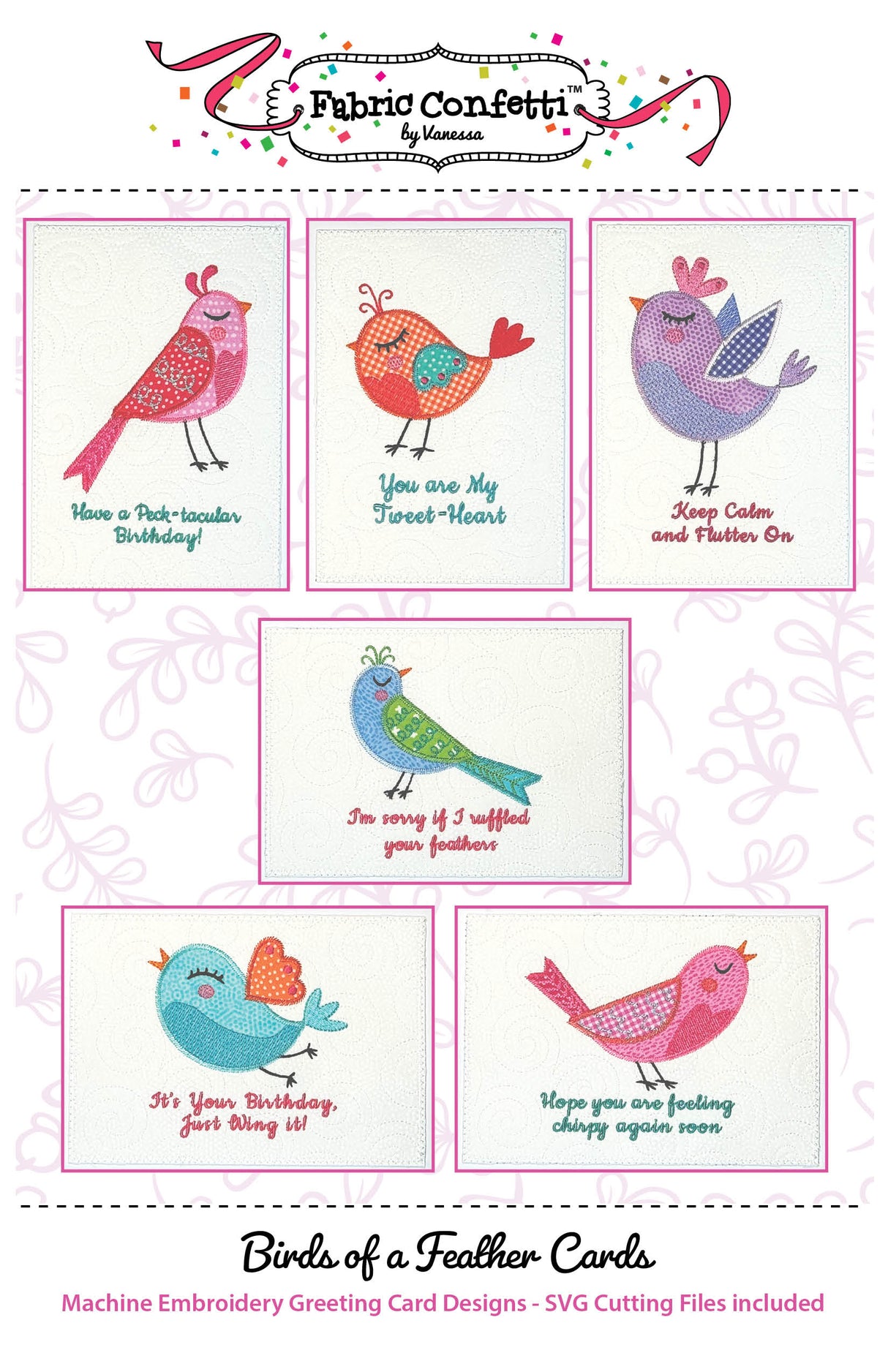 Birds of a Feather Greeting Cards Downloadable Pattern by Fabric Confetti