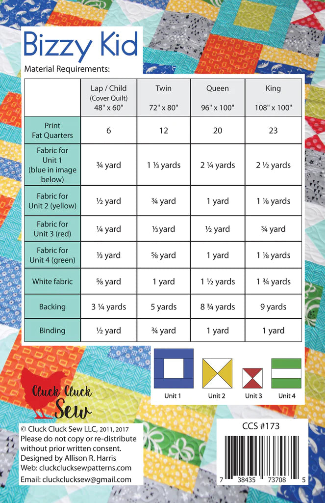 Back of the Bizzy Kid Quilt Pattern by Cluck Cluck Sew