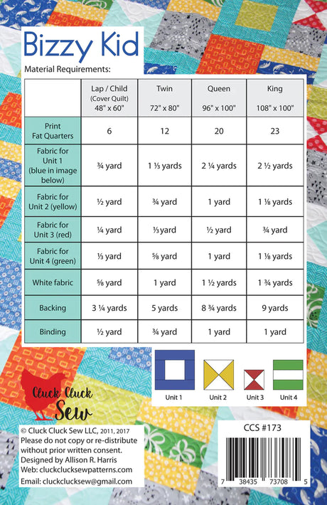 Back of the Bizzy Kid Quilt Pattern by Cluck Cluck Sew