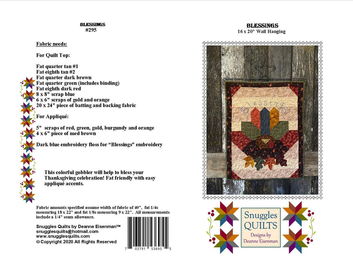 Back of the Blessings Applique Quilt Pattern by Snuggles Quilts