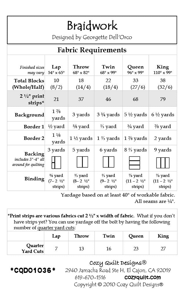 Back of the Braidwork Downloadable Pattern by Cozy Quilt Designs