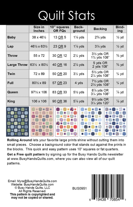 Back of the Rolling Around Quilt Pattern by Busy Hands