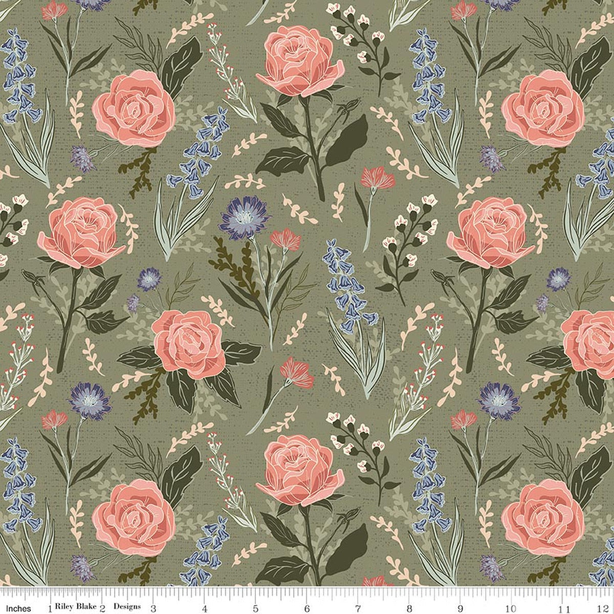 Hedgerow Haven Cottage Floral Rosemary Quilt Fabric by Amber Elliot
