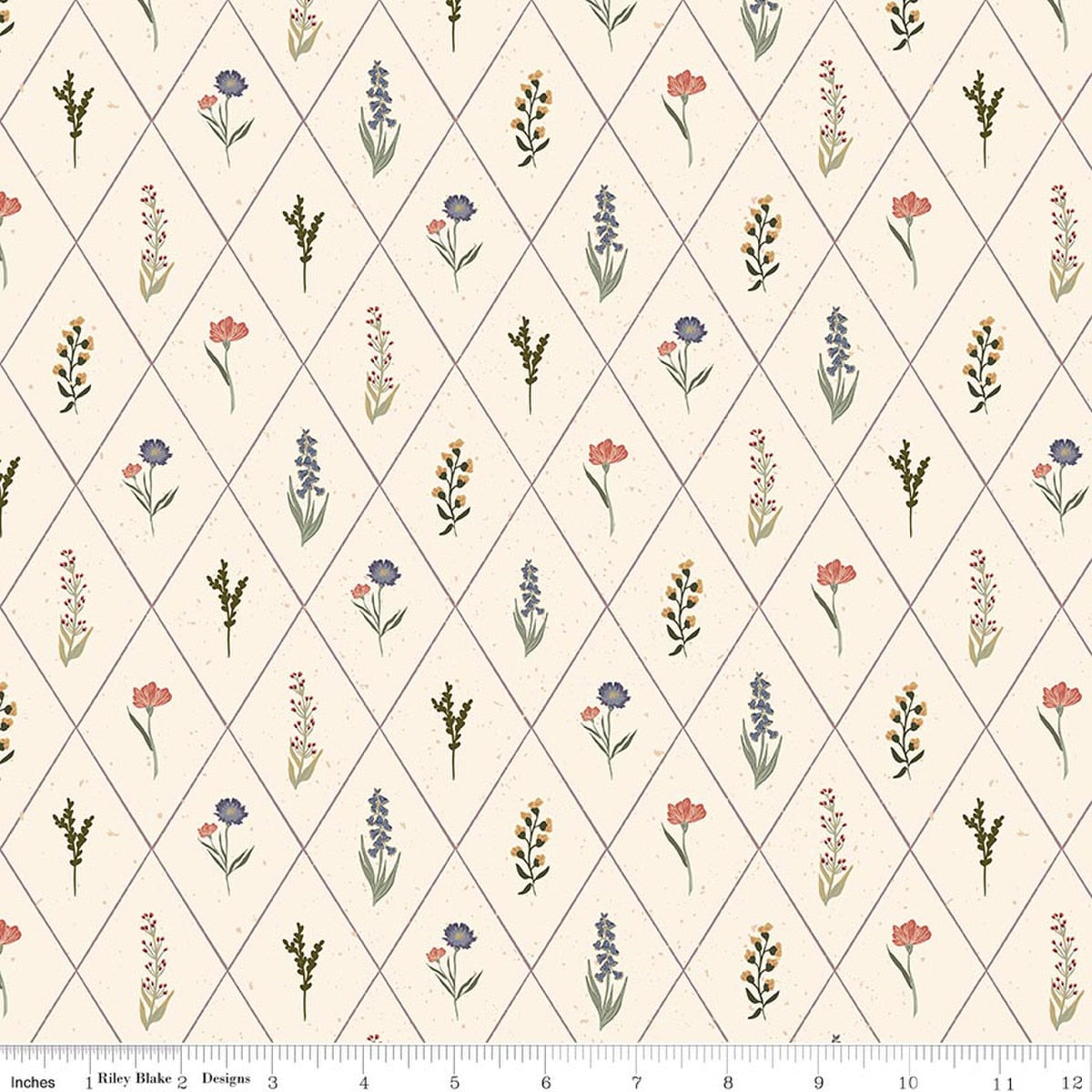 Hedgerow Haven Floral Argyle Cream Quilt Fabric by Amber Elliot