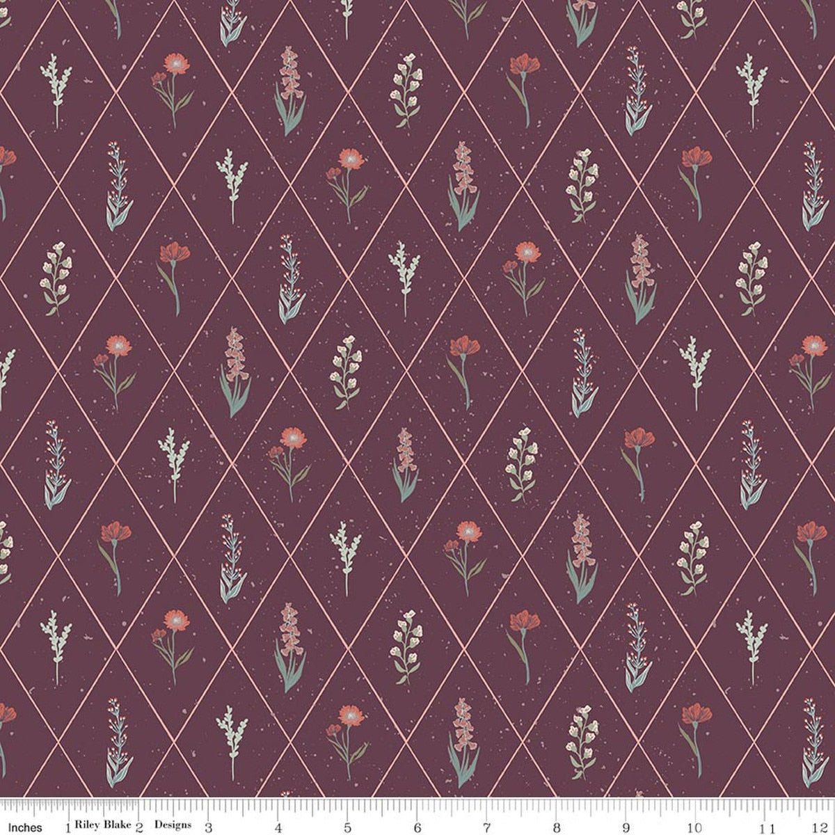 Hedgerow Haven Floral Argyle Sangria Quilt Fabric by Amber Elliot