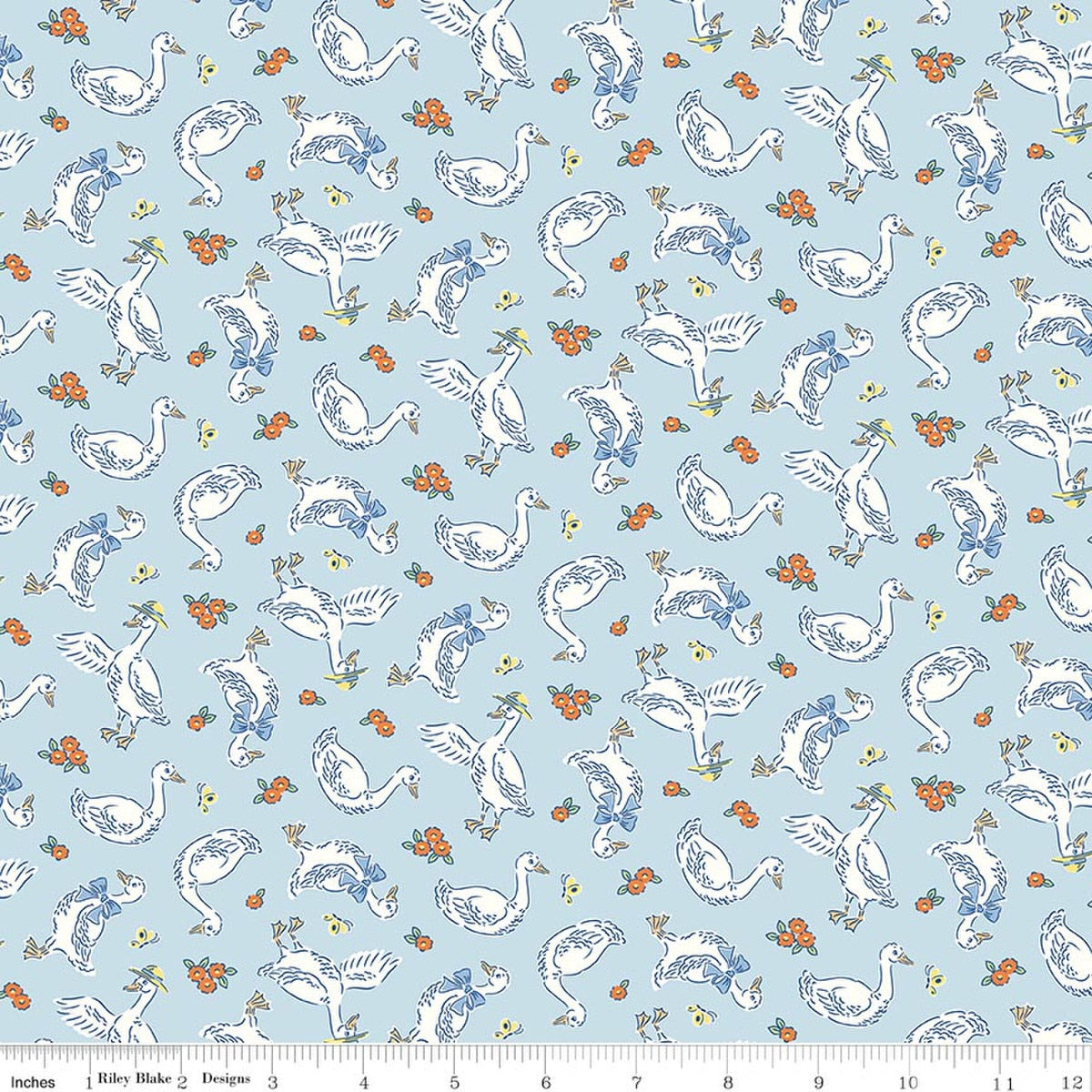Traditional 30's Geese Blue Quilt Fabric