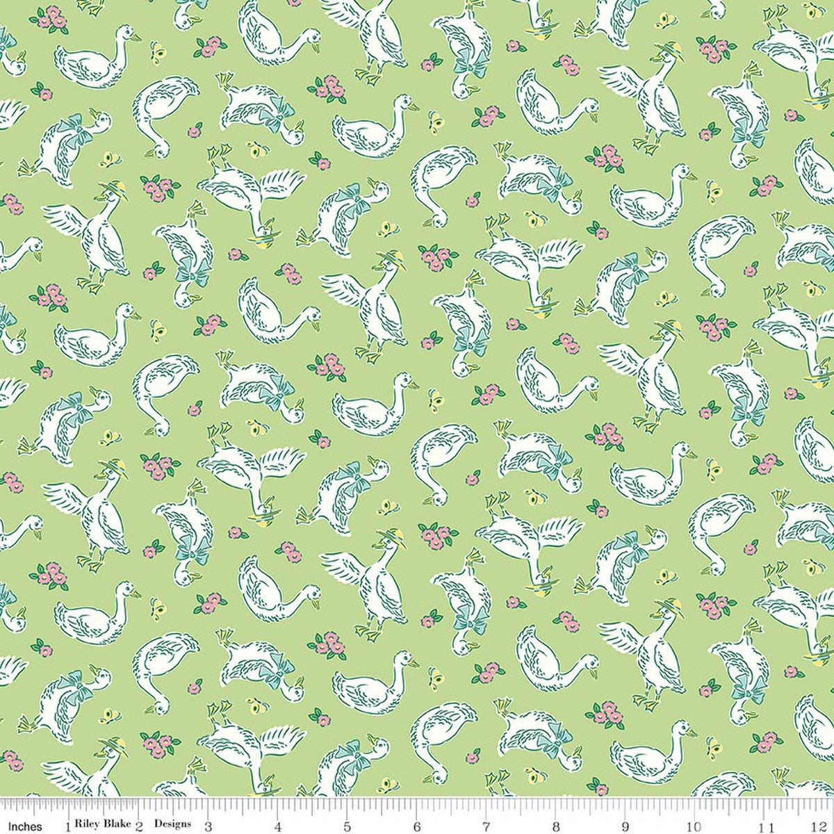 Traditional 30's Geese Green Quilt Fabric
