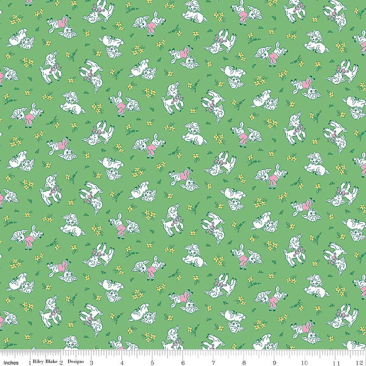Traditional 30's Lambs Green Quilt Fabric