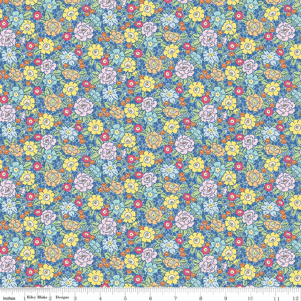 Traditional 30's Floral Blue Quilt Fabric