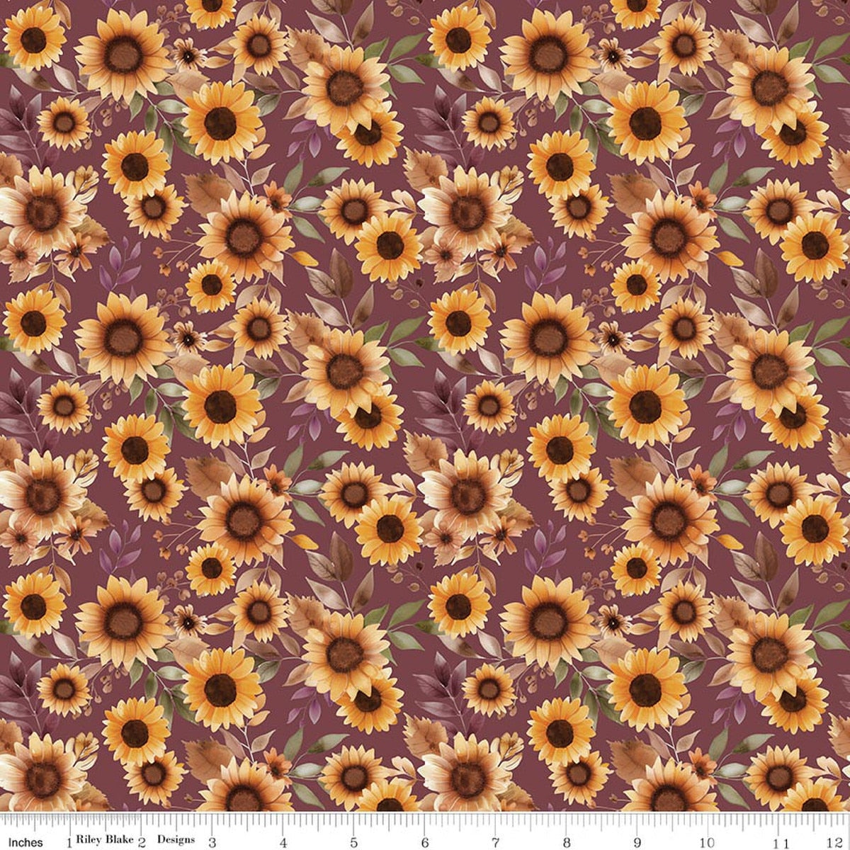 Harvest on the Prairie Sunflowers Wine Quilt Fabric by Modern Prairie