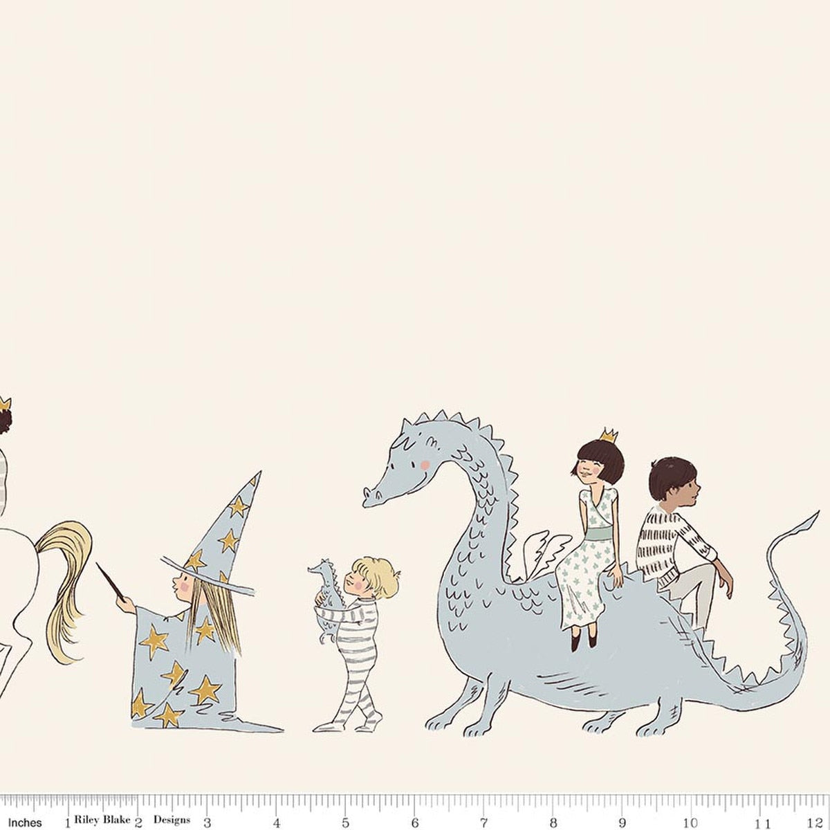 Story Land Magic Parade Border Print Cream Quilt Fabric by Sarah Jane