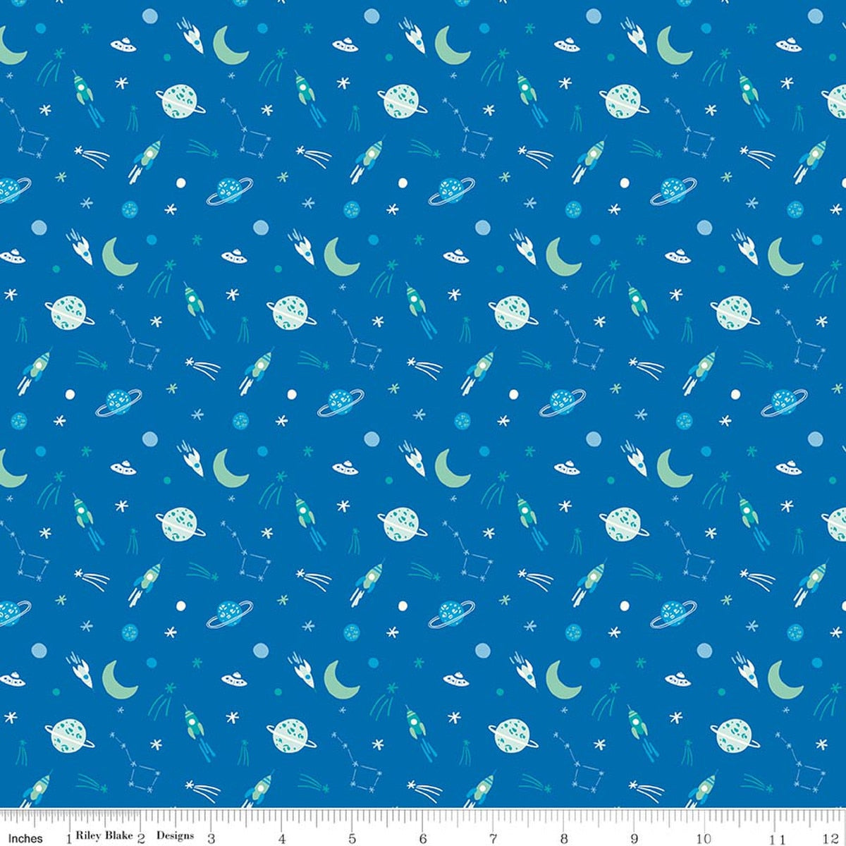 Brave Your Way To the Moon Cobalt Quilt Fabric by Cayla Naylor