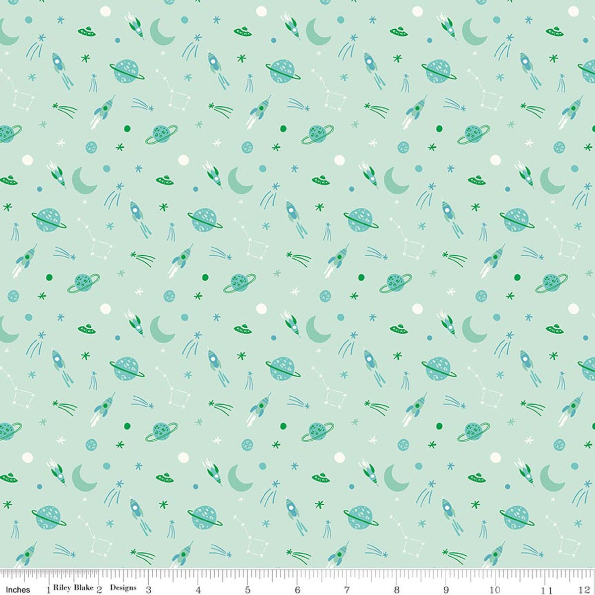 Brave Your Way To the Moon Mint Quilt Fabric by Cayla Naylor