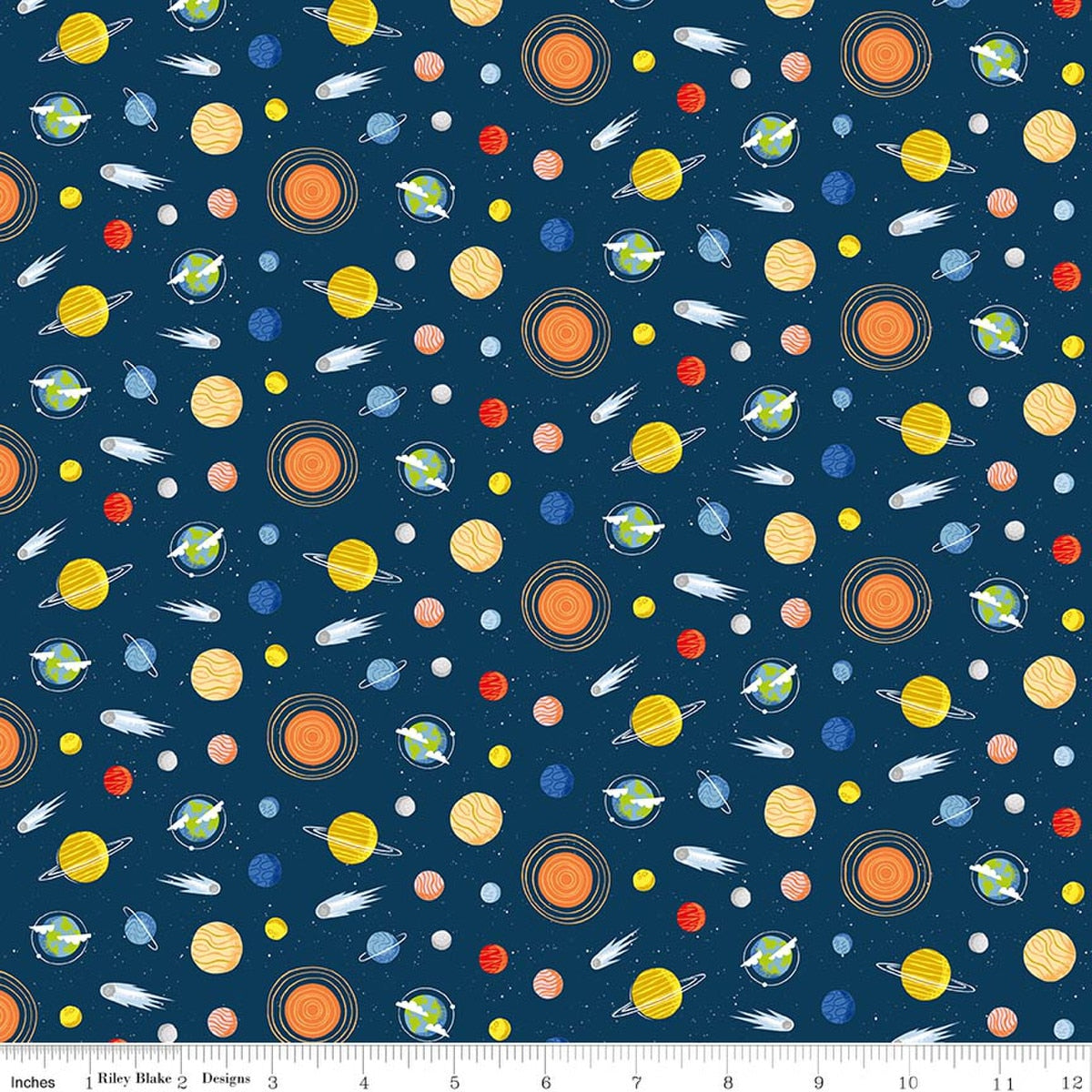 Reach for the Stars with NASA Planets Navy Quilt Fabric by Riley Cloward