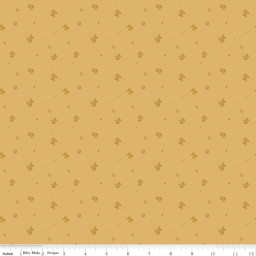 Bees and Blossoms Bee Toss Honey Quilt Fabric by Lindsey Weight