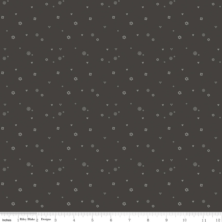 Bees and Blossoms Confetti Charcoal Quilt Fabric by Lindsey Weight