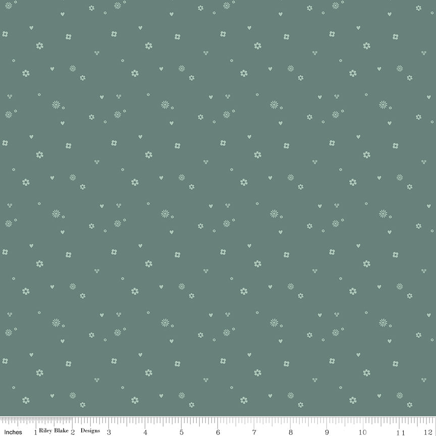 Bees and Blossoms Confetti Teal Quilt Fabric by Lindsey Weight