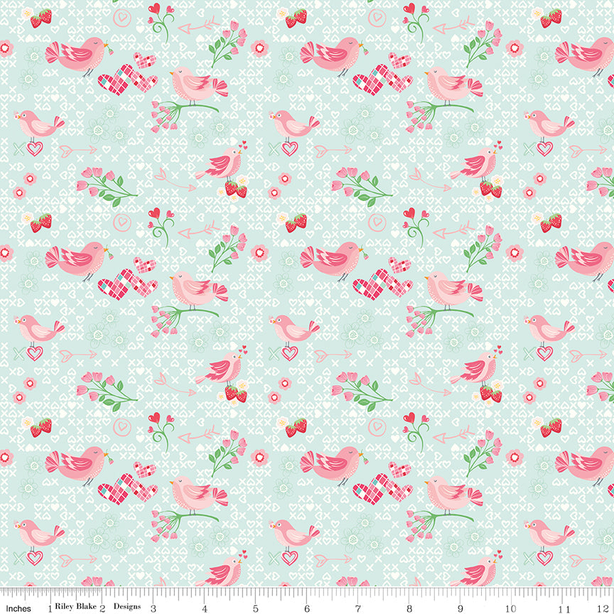 Bloom & Heart Tweetheart Aqua Quilt Fabric by Cherry Guidry of Cherry Blossoms