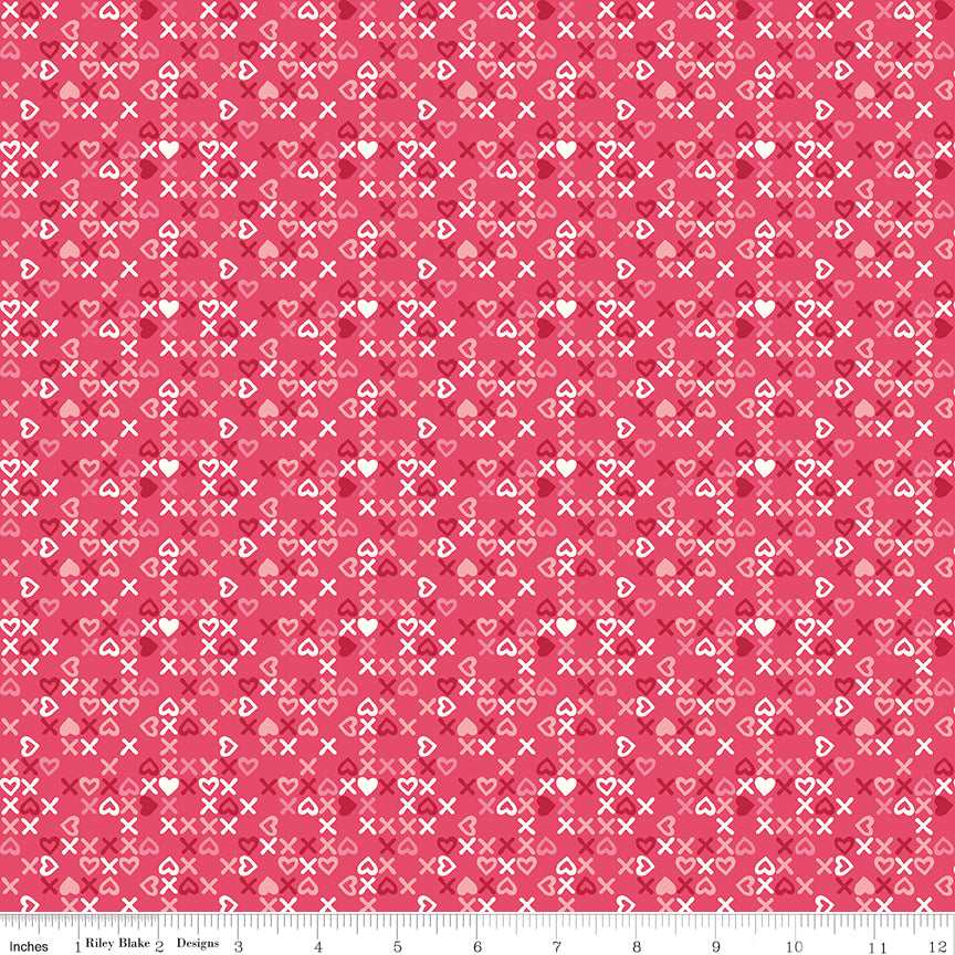 Bloom & Heart Sweet XOXO Raspberry Quilt Fabric by Cherry Guidry of Cherry Blossoms