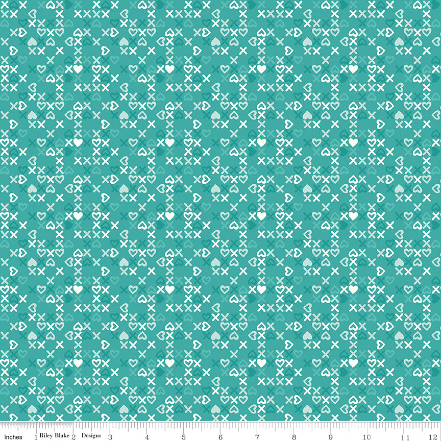 Bloom & Heart Sweet XOXO Teal Quilt Fabric by Cherry Guidry of Cherry Blossoms